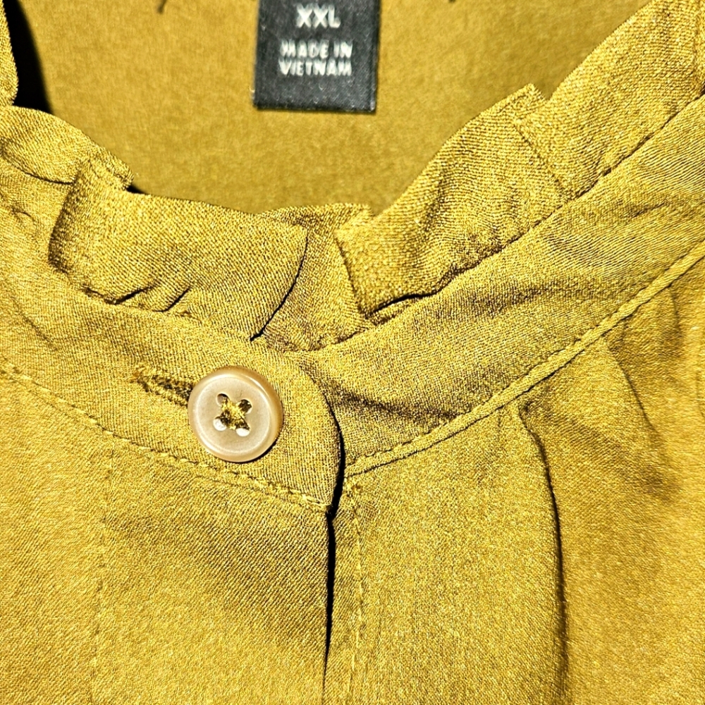 Ann Taylor Stylish Gold Button-Up Blouse With Stylist Wrist Detail